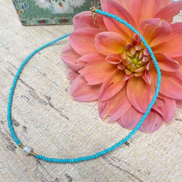 Madam P Choker 16"Turquoise Pearl Seebead Necklace - Picture 2 of 10